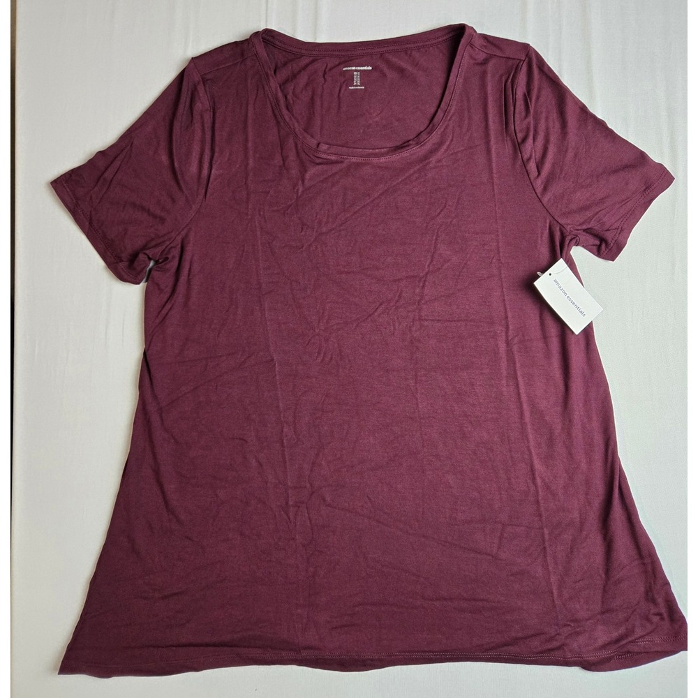 Amazon Essentials Womens Short Sleeve Scoop Neck Tee Burgundy Medium NWT